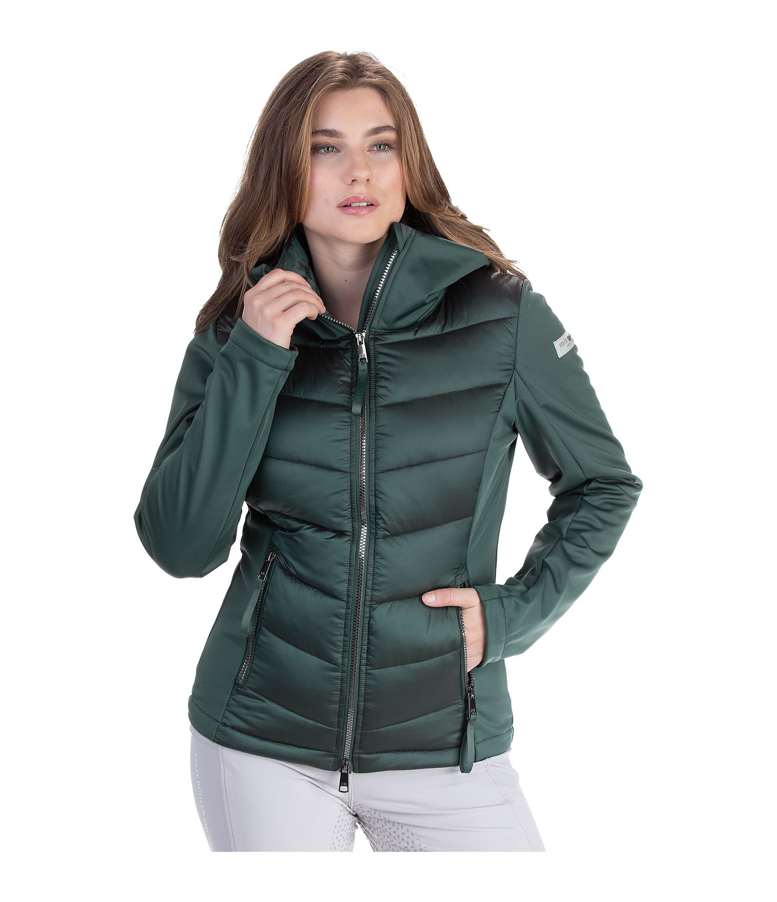 Veste d'quitation  capuche bi-matire avec Softshell  Claire