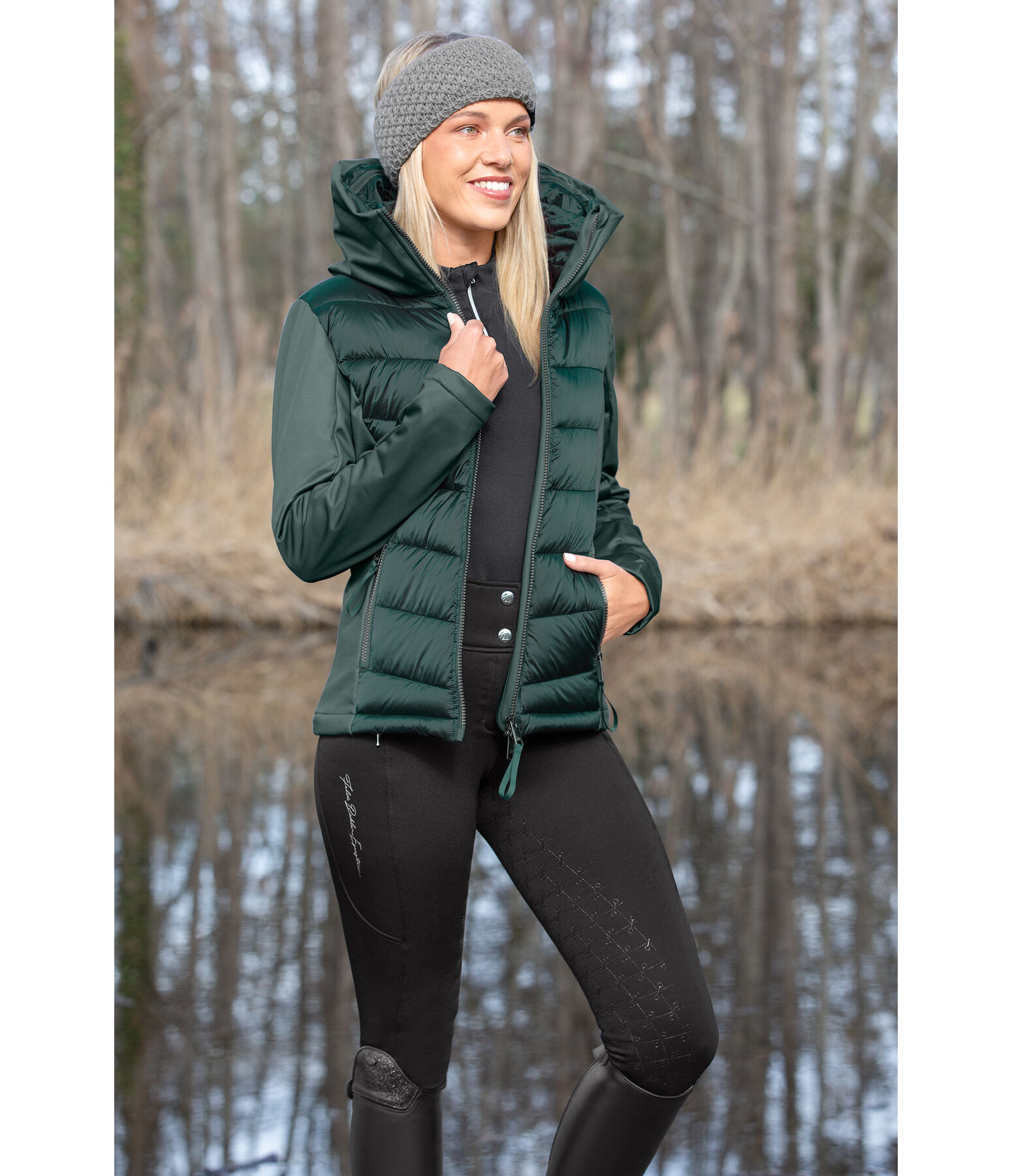 Veste d'quitation  capuche bi-matire avec Softshell  Claire