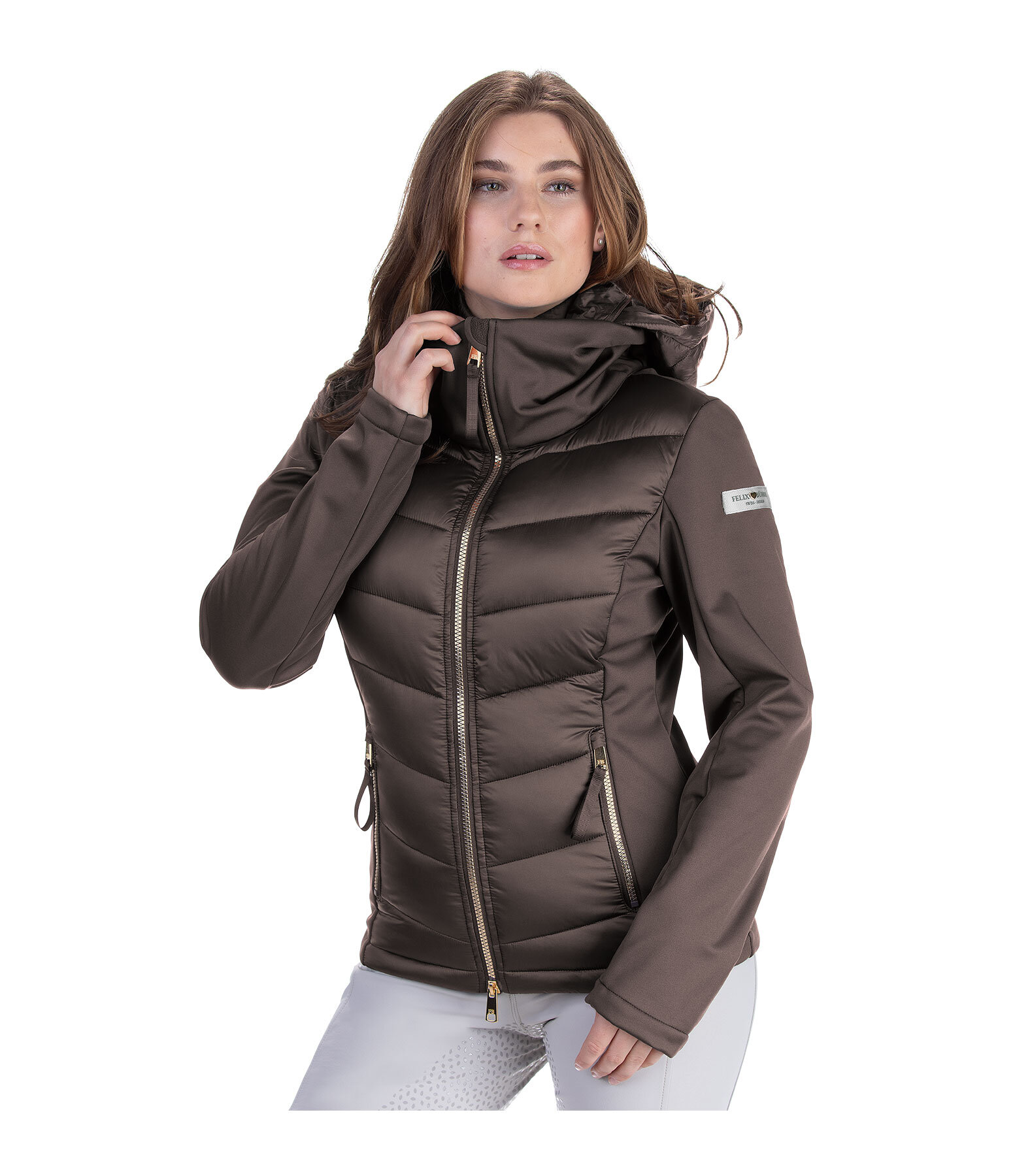 Veste d'quitation  capuche bi-matire avec Softshell  Claire