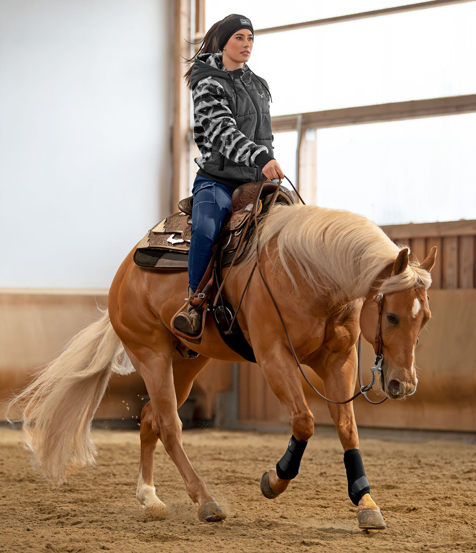 Tenue western  veste bi-matire sherpa en noir